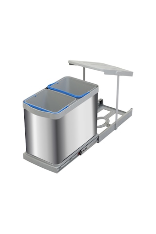 P-9455 12+12 Litre Gri Teleskopik Raylı Paslanmaz Çöp Kovası P-9455 Antrasit - Gri
