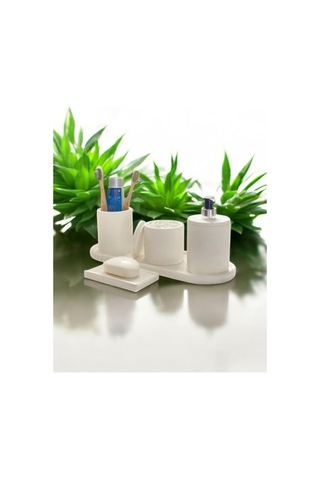 Mermer Desen Kırık Beyaz Beton Banyo Aksesuar Seti,tepsi,katı Ve Sıvı Sabunluk,pamukluk Beyaz