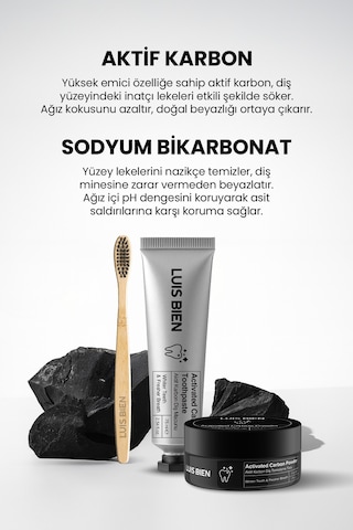 Luis Bien Aktif Karbon Diş Temizleme Tozu 50 G + Diş Macunu 75 ML + Bambu Diş Fırçası