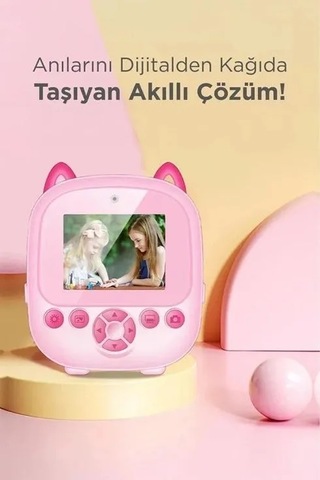 Jenerik Dijital Video Fotoğraf App Destekli Çocuk Kamerası Termal Resim Kağıt Baskılı Yazıcı Pembe