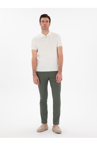Cacharel Yeşil Slim Fit Dokulu Pamuk Karışımlı Kanvas Pantolon Yesıl