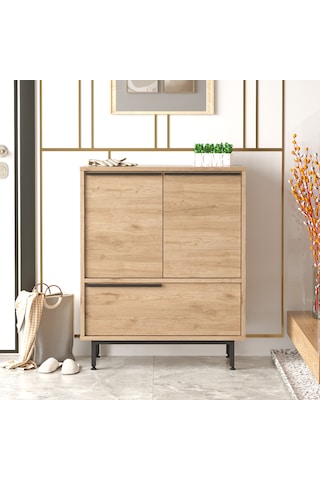 Lidya Ayakkabılık Çok Amaçlı Dolap 3 Kapaklı Metal Ayaklı Sepet Kahverengi