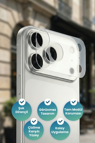 Apple Uyumlu iPhone 17 Pro Max Görünmez Darbe Emici Lens Modülü Koruma Filmi