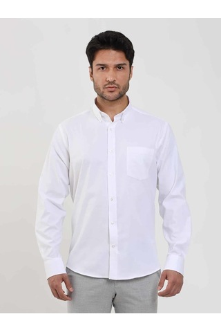 Dufy Beyaz Regular Fit Düz Brent Düğmeli Yaka Uzun Kol Gömlek - 95098-beyaz Beyaz