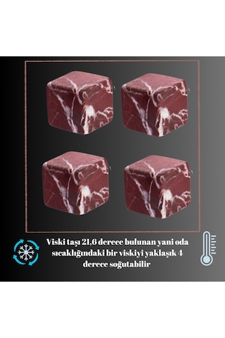 Perlotus Vişne Mermer Viski Taşı 4’lü + Bez Keseli Paketli Set