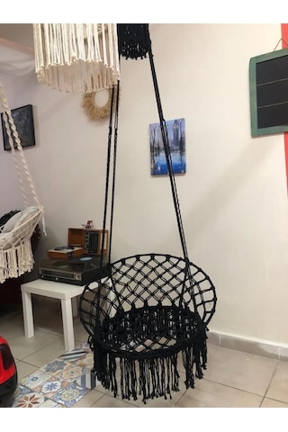 Makrome Özel Örgü Salıncak Siyah Renk Siyah