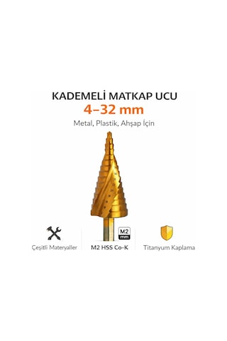 Senbang Kademeli Matkap Ucu 4 32 Mm Burgulu Metal, Sac Ve Plastik Delme Ucu