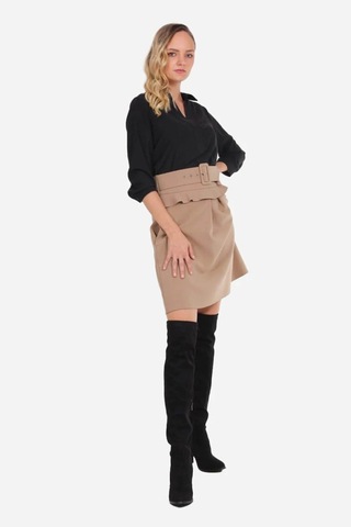 Kadın Yüksek Bel Pileli Etek Frn4050 CAMEL