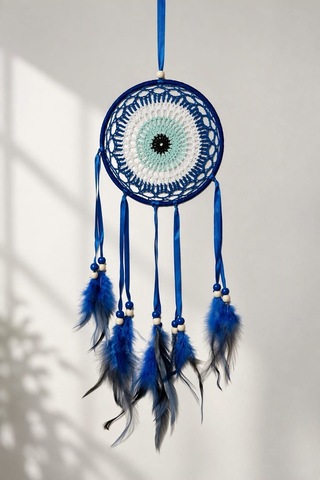 Motifli Düş Kapanı Rüya Kapanı Dream Catcher Mavi Tüylü Bohem Duvar Süsü Bohem El Yapımı Düş Kapanı 53328104