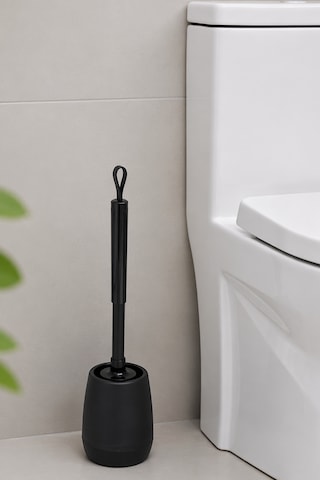 Silikon Klozet Ve Wc Fırçası - Paslanmaz Alüminyum Sap - Vidasız Duvar Askılı Güçlü Yapışkan Siyah