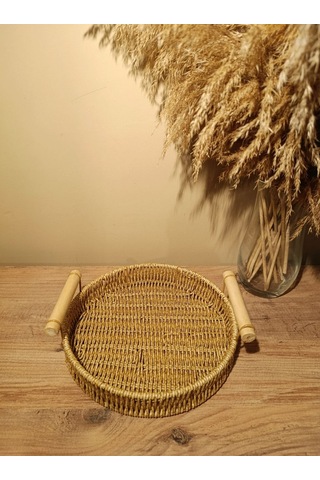 Hasır Rattan Sunum Tepsi Küçük Boy Organizer Yuvarlak Diğer