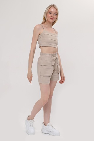 Hgfashion İkli Crop Şort Takımı Bej Rengi Bej