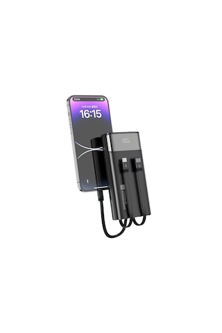 Cepini Cp-02 20.000mah 22.5w Süper Hızlı Şarj Powerbank - Dahili 3'ü 1 Arada Kablolu Ve Dijital Göstergeli Siyah