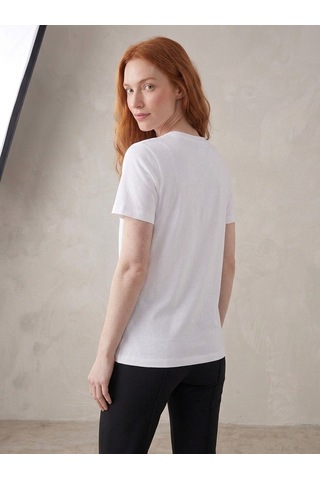 Noux Pamuk Basic Esnek Bisiklet Yaka T-shirt Beyaz
