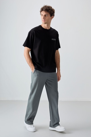 Air Jones Tommy Life Siyah Pamuklu Kalın Yumuşak Dokulu Oversize Fit Baskılı Erkek T-shirt - 88375 Siyah