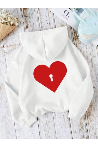 Nevermınd Sevgili Çift Kombin Key To Yazı Baskılı Renk Kapüşonlu Sweatshirt 2'li Set Takım Beyaz Beyaz