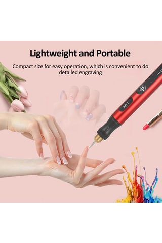 Youtek Usb Şarjlı 3 Hızlı El Taşlama Kalemi - Tırnak, El Sanatları Ve Oyma İçin 4 Taşlama Ucu Ve 30 Elmas Uçlu Set, Kırmızı