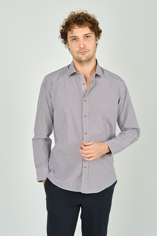 De Leone Erkek Slim Fit Ekoseli Uzun Kollu %100 Pamuk Gömlek 2060 Kahverengi Kahverengi