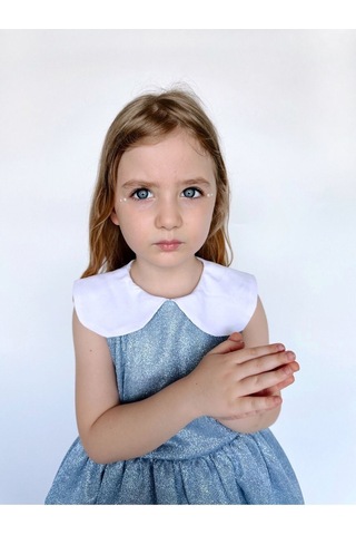 Linola Baby Kids Shiny Simli Bebe Yakalı Çocuk Elbisesi Mavi