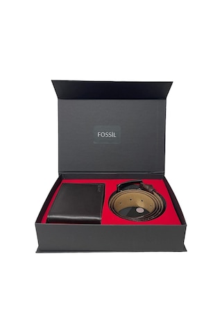 Fossil Kahve Napa Cüzdan 1826&3.5 CM Hakiki Deri Kemer Seti 130 CM Kahverengi