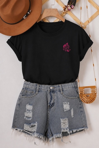 Spoyi Panter Silüeti Tasarımlı %100 Pamuk Yarım Oversize Siyah T-shirt