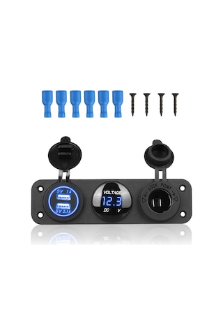 Usb Voltmetre Şarj Soketi 3'Lü Set Tekne Karavan Usb Seti