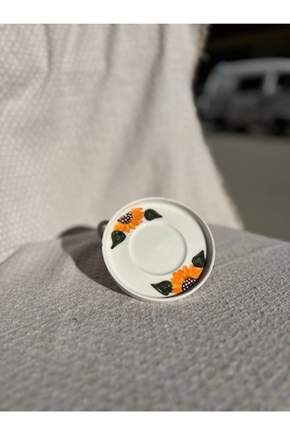 El Yapımı Seramik Kupa, Mug, Türk Kahvesi Bardağı Çiçek Desenli