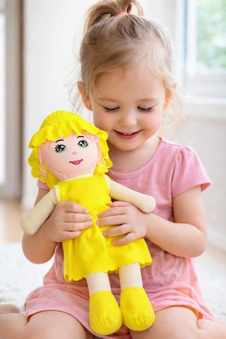 Kız Oyuncak Bebek Elbiseli Oyuncak Bez Bebek 60 Cm Bez Bebek Özel Yapım Premium Sarı Bebek 001