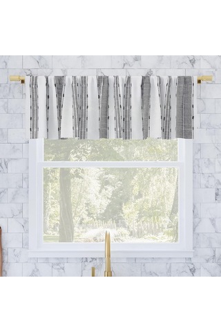 Lexroo Şantuk Doku Çizgili Pamuk Kafe Perdesi Valance, 132 Cm X 35 Cm, Siyah/beyaz