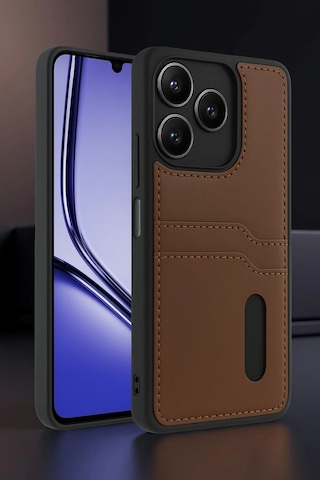 Gld-spt- Newface Realme Note 50 4g Kılıf Sara Kartvizitli Deri Kılıf - Kırmızı