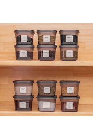 Porsima 430-GR Çok Amaçlı Etiketli Baharatlık Saklama Kabı Antrasit 600 ML 12'li