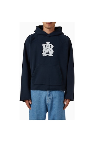 About Blank Monogram Cut Off Hoodie Premium Kesik Form Erkek Hoodie Lacivert