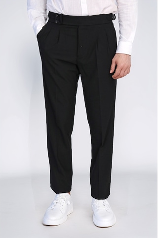 Siyah Çift Pileli Tokalı Yüksek Bel Slim Fit Pantolon Wessi Siyah