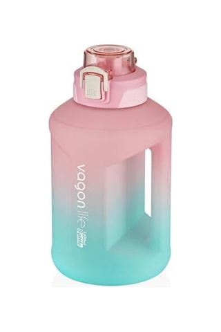 Vagonlife 1600ml Çift Renk Taşıma Askılı Ve Kulplu Motivasyon Su Matarası Sticker Hediyeli Pembe-turkuaz Genel