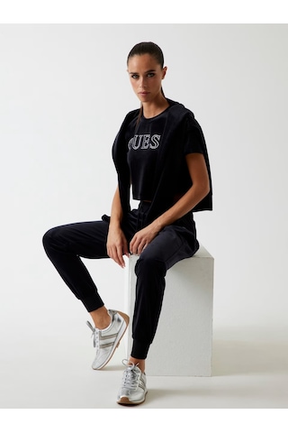 Guess Kadife Kadın Crop T-shirt V3bı01k0232 Siyah