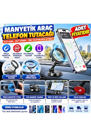 Kahveci.store Tüm Telefonlarla Uyumlu Manyetik Araç Telefonu Tutacağı Katlanır 360 Derece Dönen Telefon Standı 22 Standart
