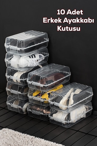 Porsima 3207 10 Adet Erkek Ayakkabı Saklama Kutusu - Şeffaf Pratik Ayakkabı Kabı Düzenleyici Saklama Seti ŞEFFAF