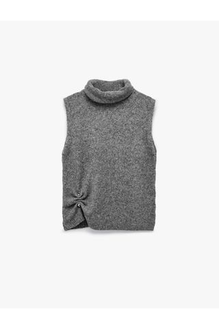 Koton Koton X Sibil Çetinkaya - Aksesuar Detaylı Balıkçı Yaka Oversize Süveter Gri 6wak20091ht