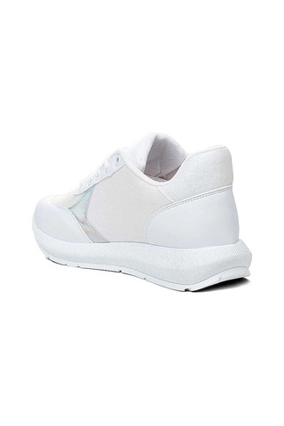 Modalendo Günlük Sneaker Yürüyüş Cilt Simli Beyaz Kadın Ayakkabı Beyaz