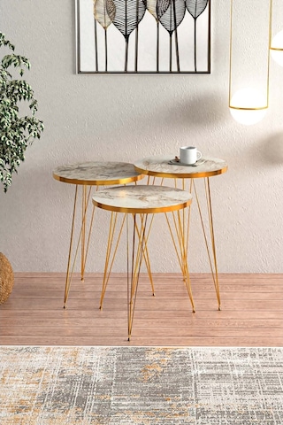 Efes Gold Metal Ayaklı Gold Detaylı Zigon Sehpa