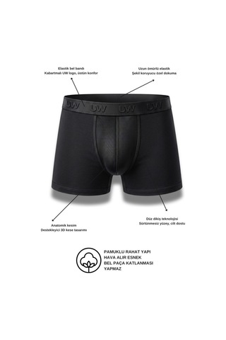 Underworld Erkek 6'lı Paket Siyah Likralı Pamuklu Premium Boxer Seti S S