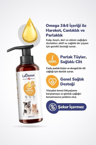 Kediler Ve Köpekler Için Balık Yağı 200ml Omega 3 Ve 6 Takviyesi Tüy Ve Cilt Sağlığı Tamamlayıcı
