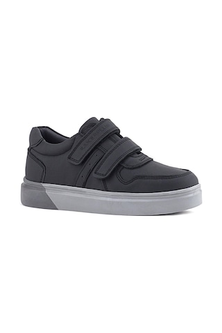 Rakerplus Hakiki Deri Siyah Cilt Gri Tabanlı Cırtlı Erkek Çocuk Sneaker Siyah