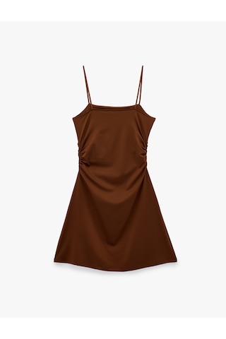 Koton Drape Detaylı İnce Askılı Mini Bodycon Elbise Kahverengi 6sak80013ek Kahve