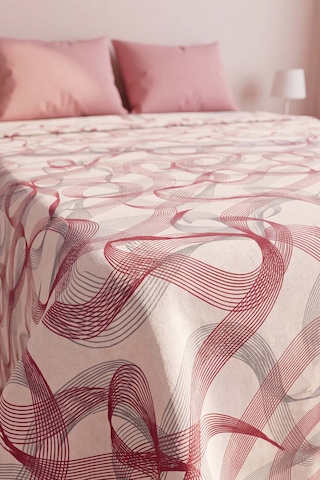 Pembe Soyut Desenli Çift Kişilik Baskılı Pike & Yatak Örtüsü 200x230 Cm