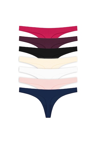 Basic Lazer Kesim Tanga Külot 7'li Paket - 2 Renkli-5 Çok Renkli