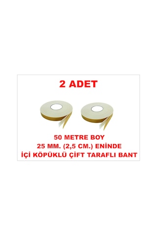 Çift Taraflı İçi Köpüklü Sarı Bant 50 M. Uzunlukta 25 Mm-2,5 Cm Ebatında 2 Adet
