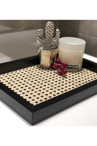 Rattan Hazeran Tepsi Siyah Dikdörtgen %100 Doğal Hazeran M016