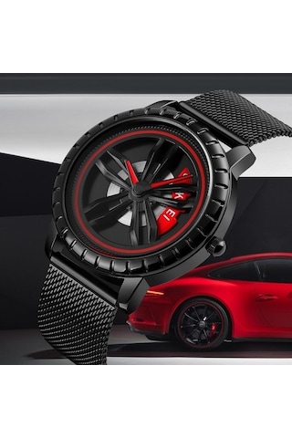 Novahub Skmeı 1634 Erkekler Su Geçirmez Kırmızı Kuvars Saat Siyah Çelik Kemer Çok Renkli Çok Renkli