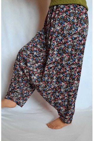 Özözkanlar Çiçekli Geleneksel Jarse Aşağıdan Ağlı Bayan Şalvar Çok Renkli